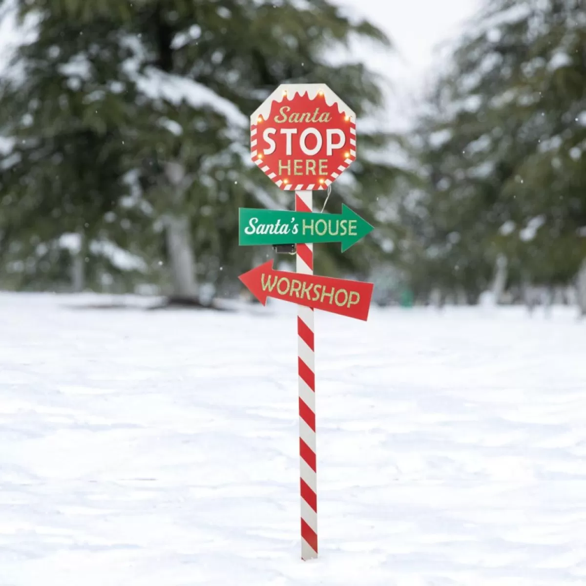 Glitzhome Outdoor Decor | 41.75" H Led Wooden Yard Stake Written With Santa Stop Here