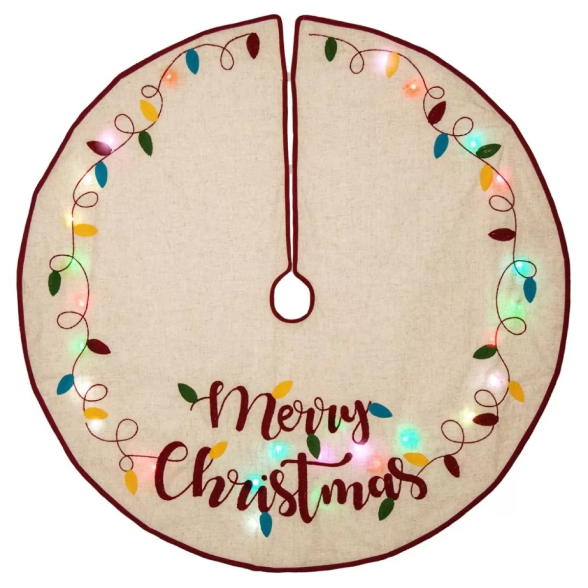 Glitzhome Holiday Textiles | 48"D Merry Christmas Embroidered Linen Christmas Tree Skirt