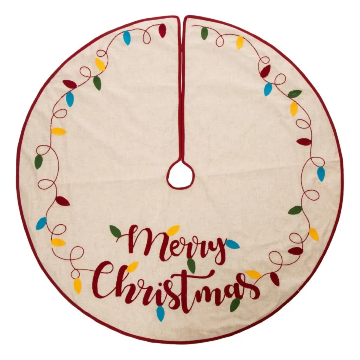 Glitzhome Holiday Textiles | 48"D Merry Christmas Embroidered Linen Christmas Tree Skirt