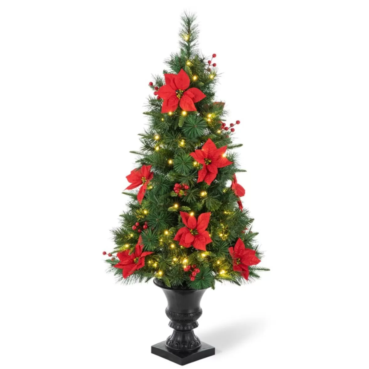 Glitzhome Christmas Trees | 4Ft Pre-Lit Poinsettia Artificial Christmas Porch Tree