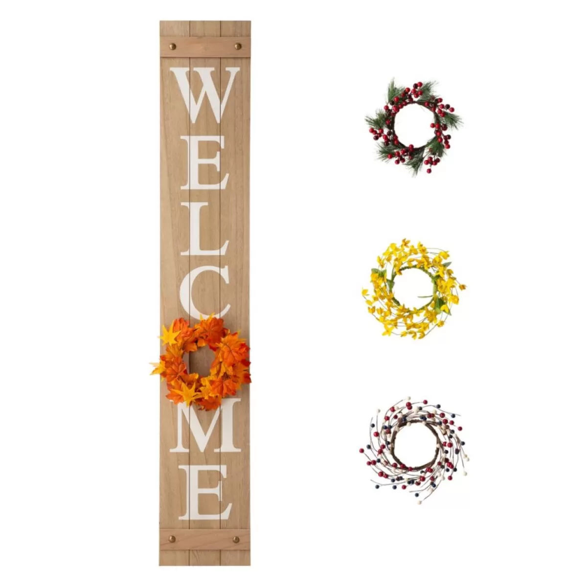 Glitzhome Outdoor Decor | 60" Wooden Welcome Porch Sign W/4 Interchangeable Wreaths