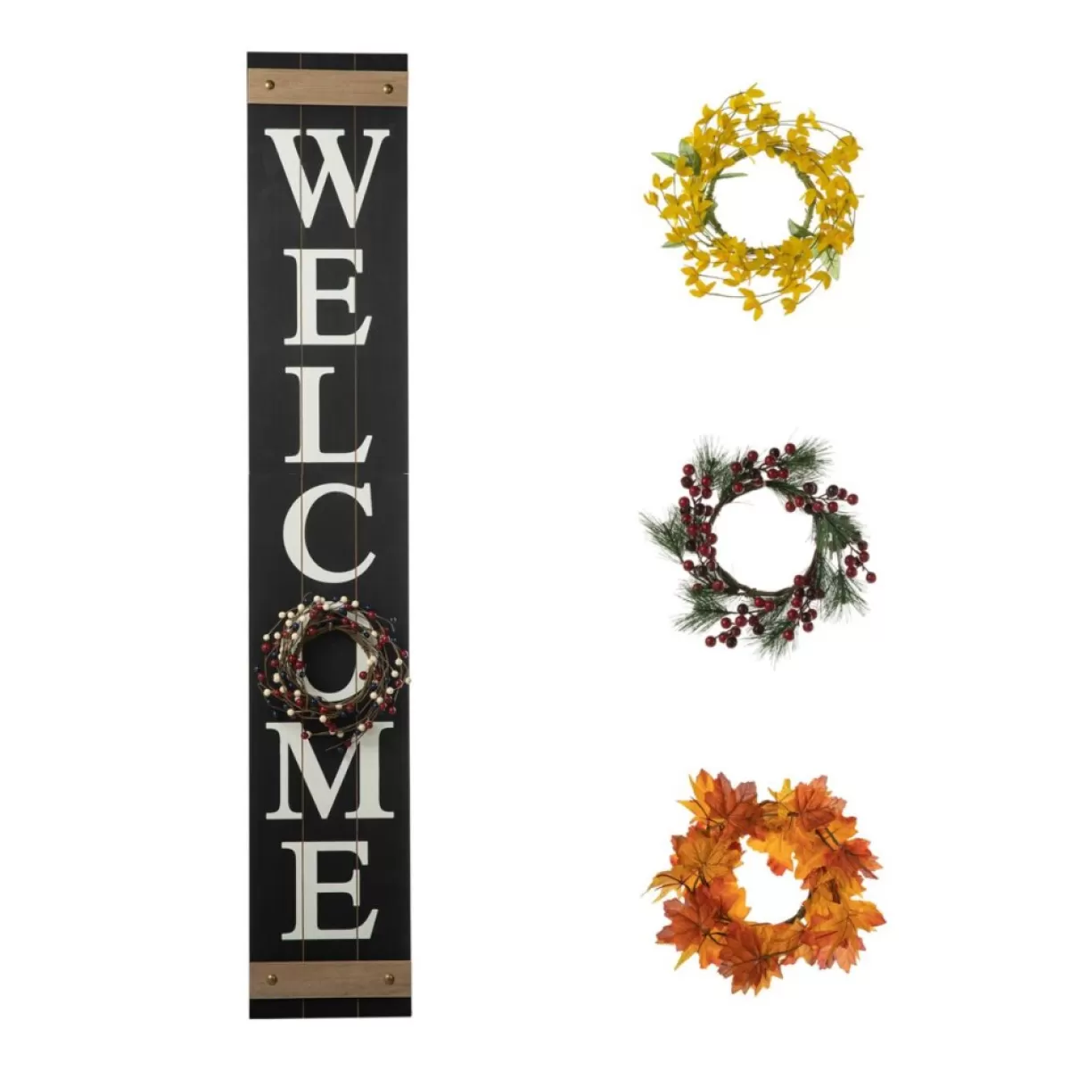 Glitzhome Outdoor Decor | 60" Wooden Welcome Porch Sign W/4 Interchangeable Wreaths