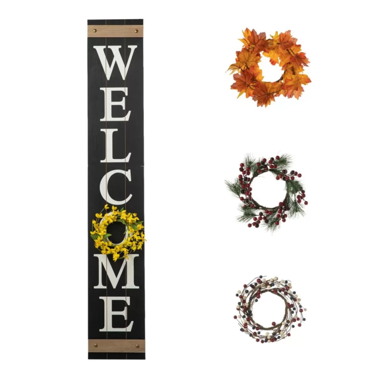 Glitzhome Outdoor Decor | 60" Wooden Welcome Porch Sign W/4 Interchangeable Wreaths