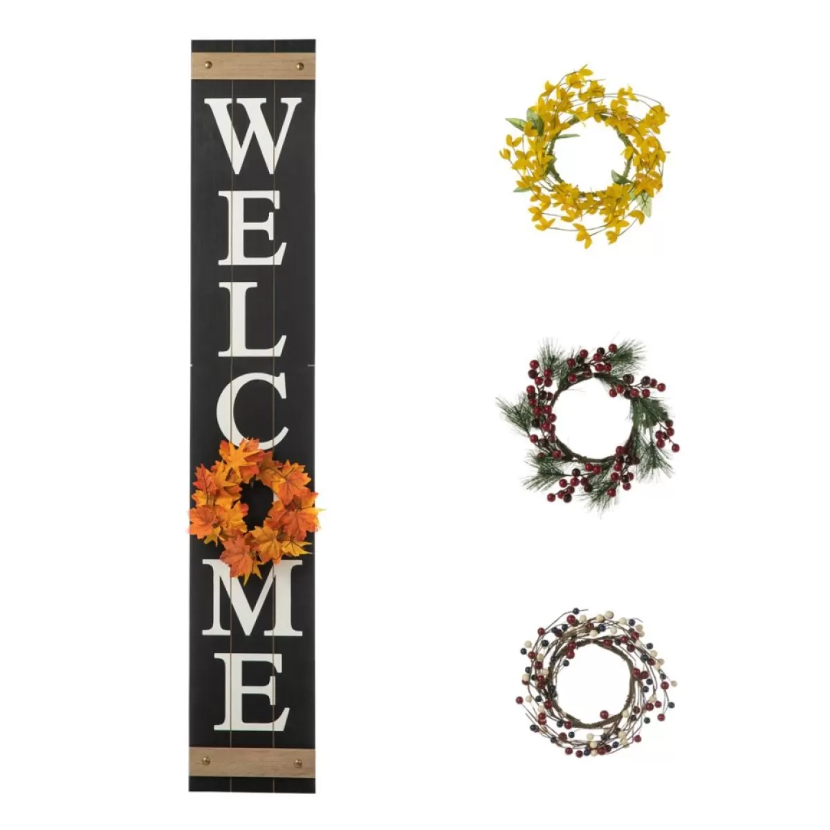 Glitzhome Outdoor Decor | 60" Wooden Welcome Porch Sign W/4 Interchangeable Wreaths