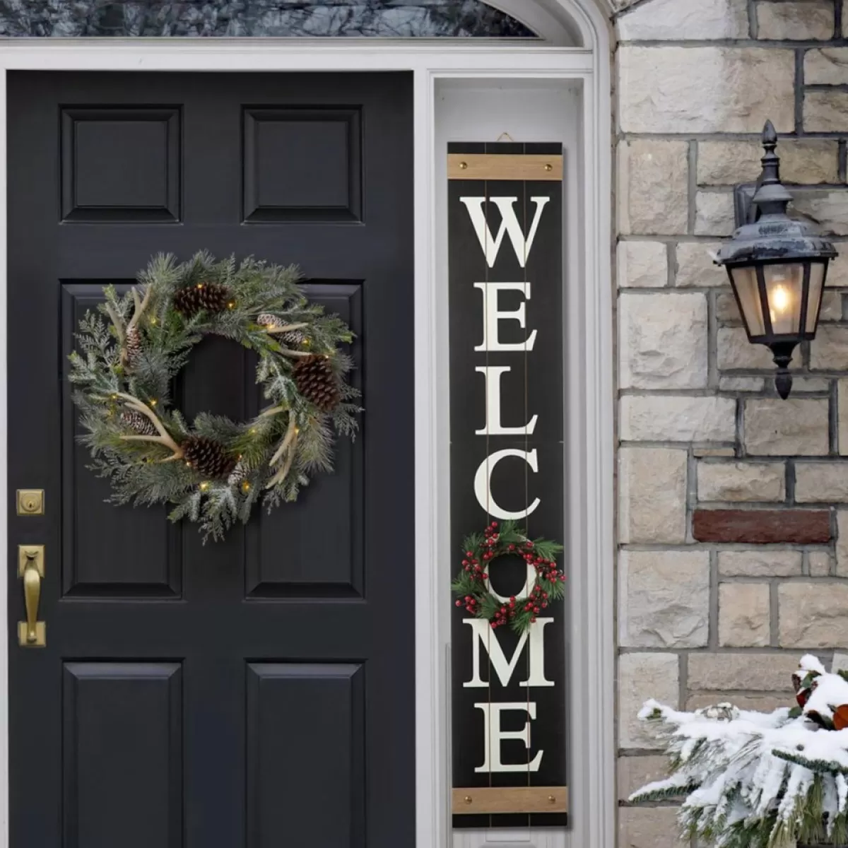 Glitzhome Outdoor Decor | 60" Wooden Welcome Porch Sign W/4 Interchangeable Wreaths