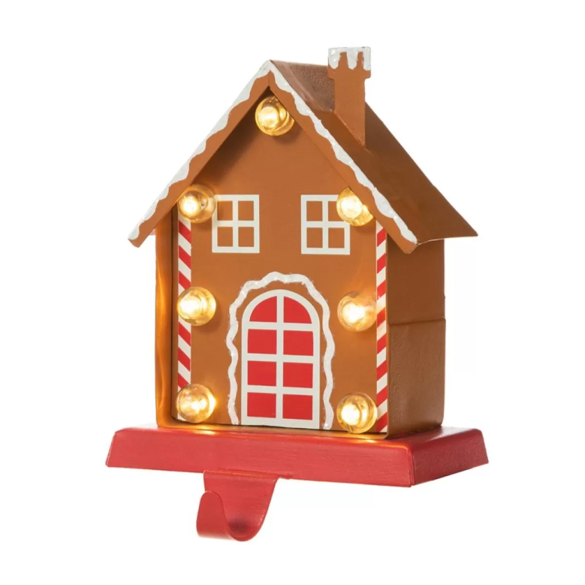 Glitzhome Indoor Decor | 6.75" H Marquee Led Metal Gingerbread House Stocking Holder