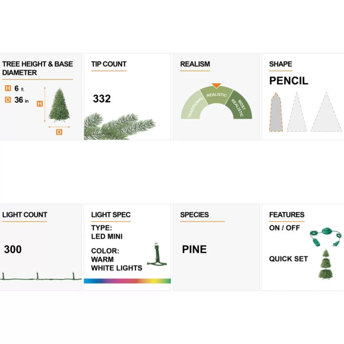 Glitzhome Christmas Trees | 6 Ft. Preloaded Led Pencil Pine Artificial Christmas Tree