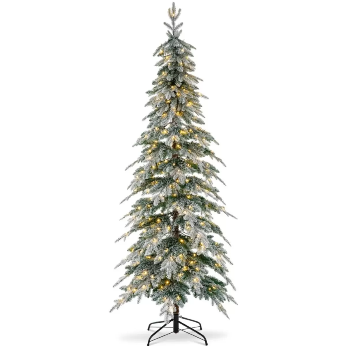 Glitzhome Christmas Trees | 7.5Ft Pre-Lit Flock Pencil Spruce Artificial Christmas Tree