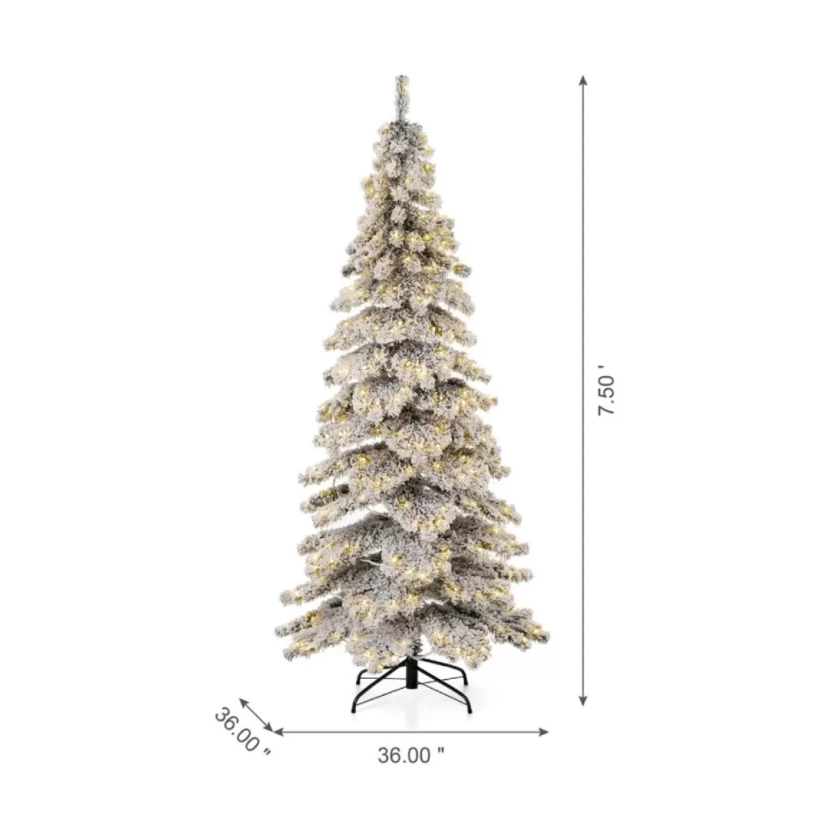 Glitzhome Christmas Trees | 7.5Ft Pre-Lit Flocked Layered Spruce Artificial Christmas Tree