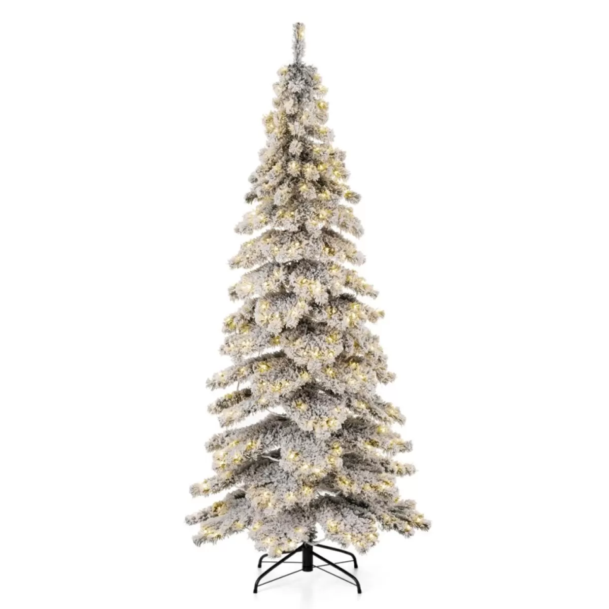 Glitzhome Christmas Trees | 7.5Ft Pre-Lit Flocked Layered Spruce Artificial Christmas Tree