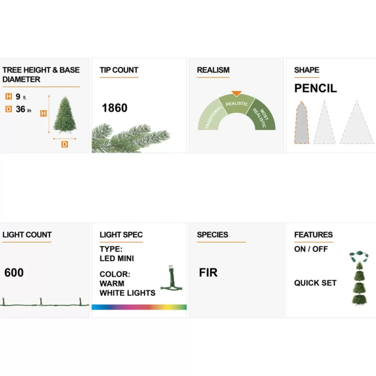 Glitzhome Christmas Trees | 9 Ft. Preloaded Led Pencil Fir Artificial Christmas Tree
