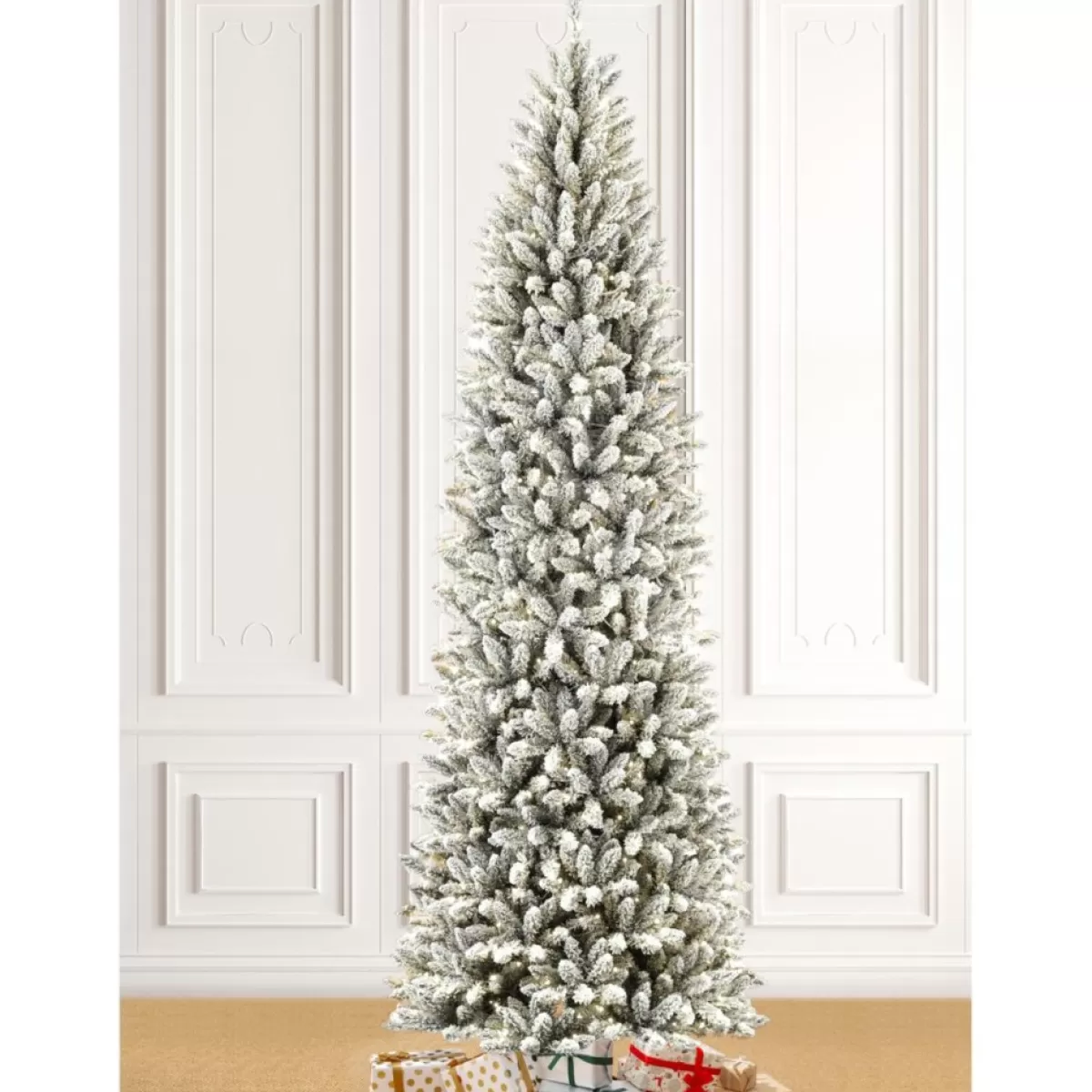 Glitzhome Christmas Trees | 9 Ft. Preloaded Led Pencil Fir Artificial Christmas Tree