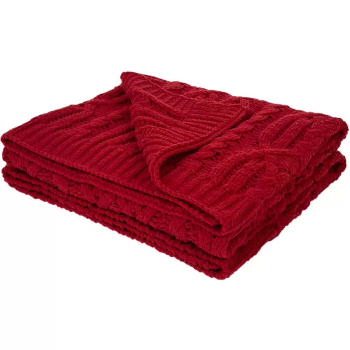 Glitzhome Holiday Textiles | Chenille Knitted Red Throw Blanket