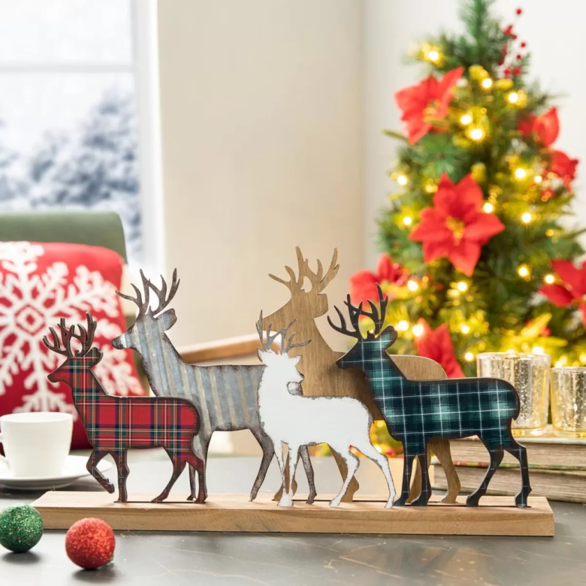 Glitzhome Indoor Decor | Galvanized Metal And Wooden Reindeer Table Decor