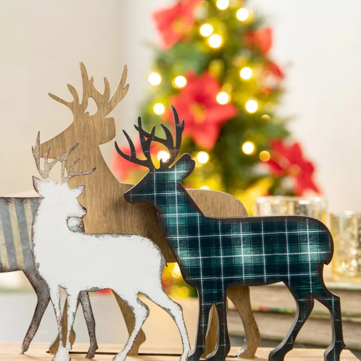 Glitzhome Indoor Decor | Galvanized Metal And Wooden Reindeer Table Decor