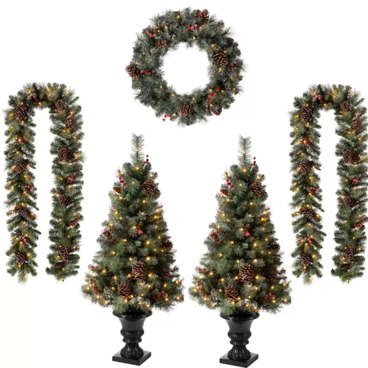 Glitzhome Wreaths, Garlands & More | Led Glittered Christmas Wreath, 2Pk Garland, 2Pk Tree