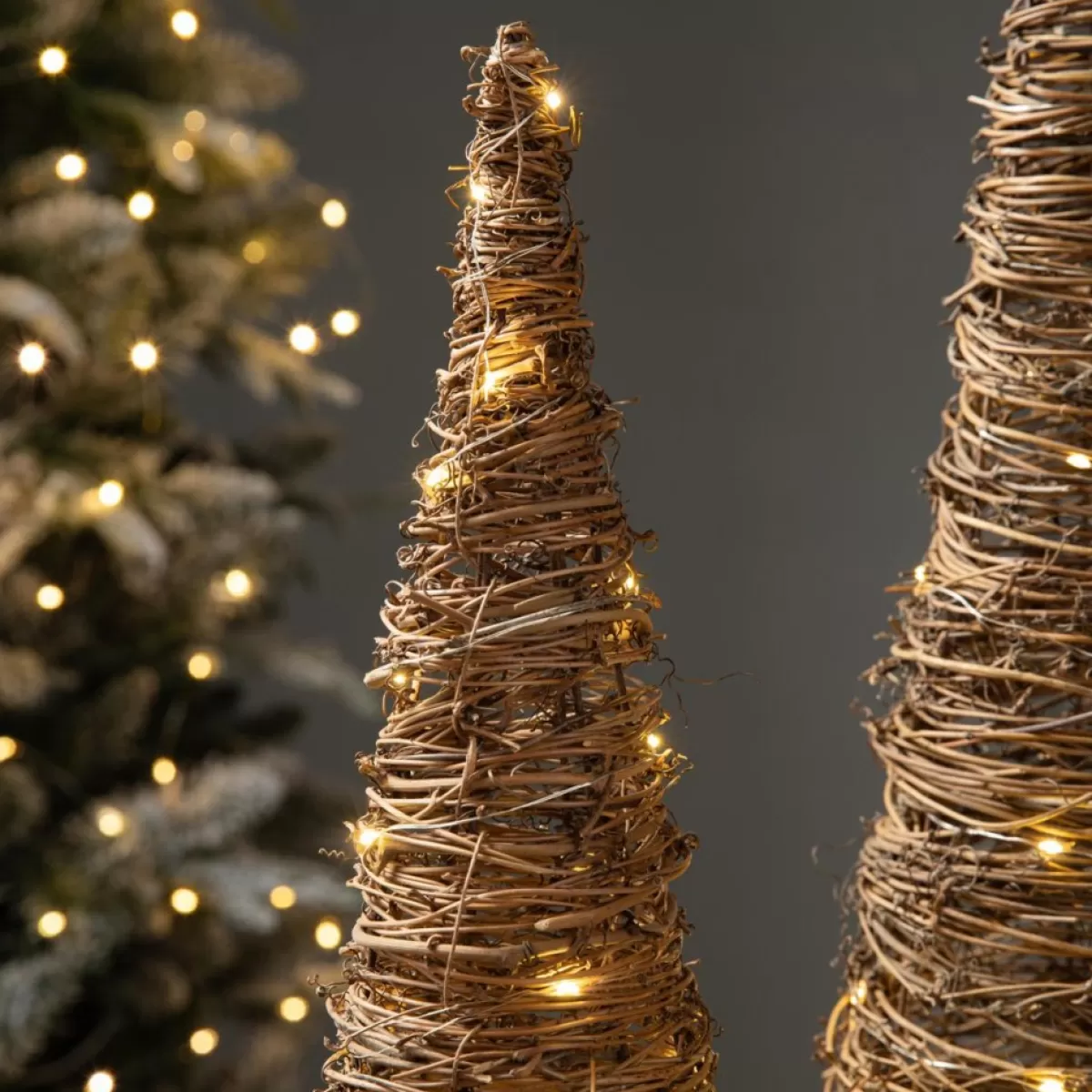 Glitzhome Indoor Decor | Set Of 2 Lighted Rattan Christmas Table Tree Decor