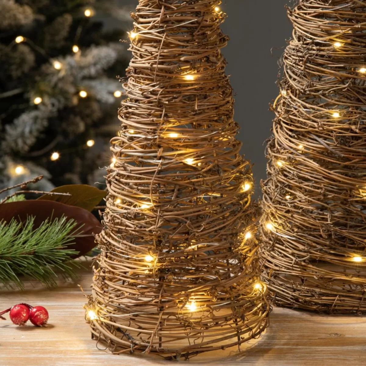 Glitzhome Indoor Decor | Set Of 2 Lighted Rattan Christmas Table Tree Decor