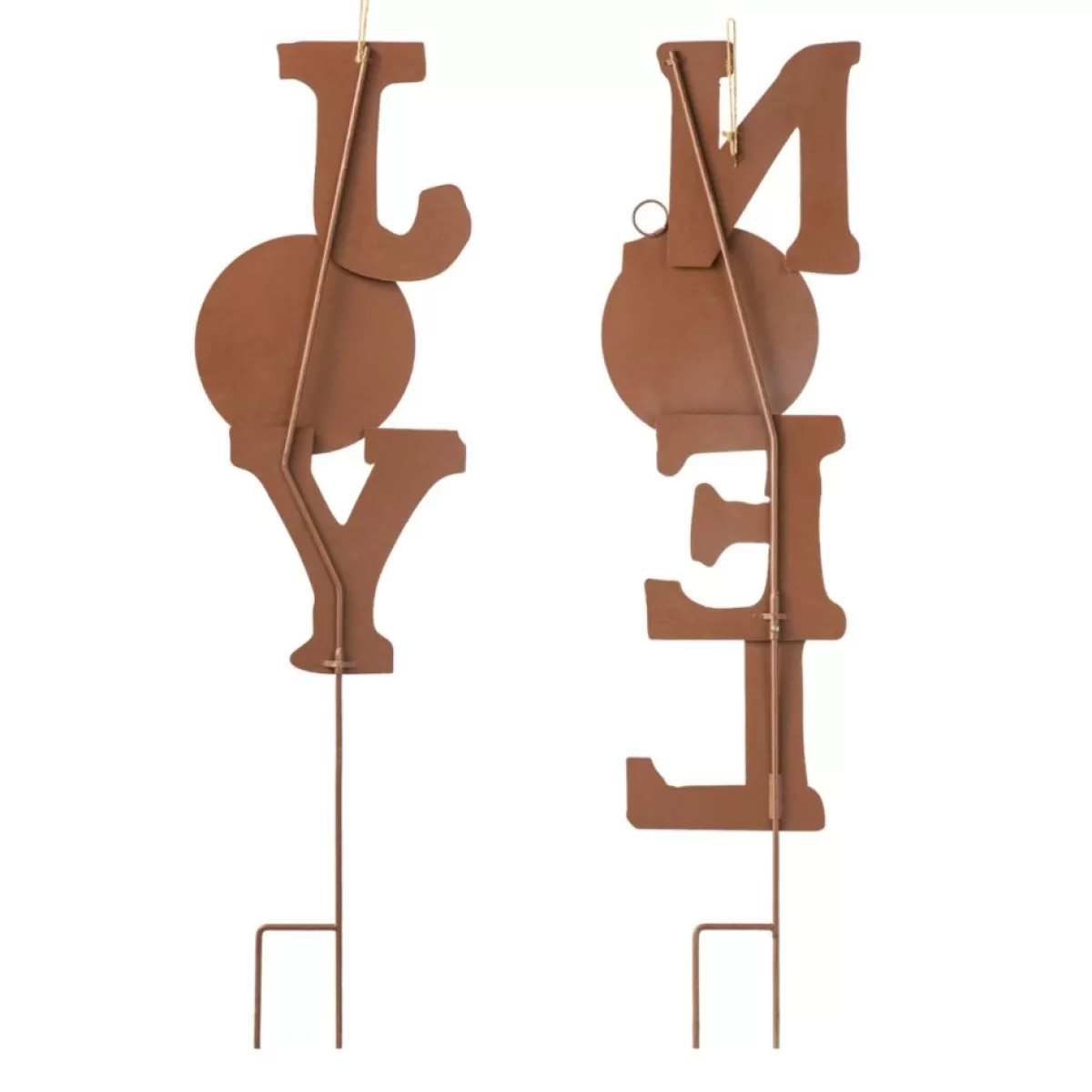 Glitzhome Outdoor Decor | Set Of 2 Rusty Metal Joy And Noel Yard Stake Or Wall Decor