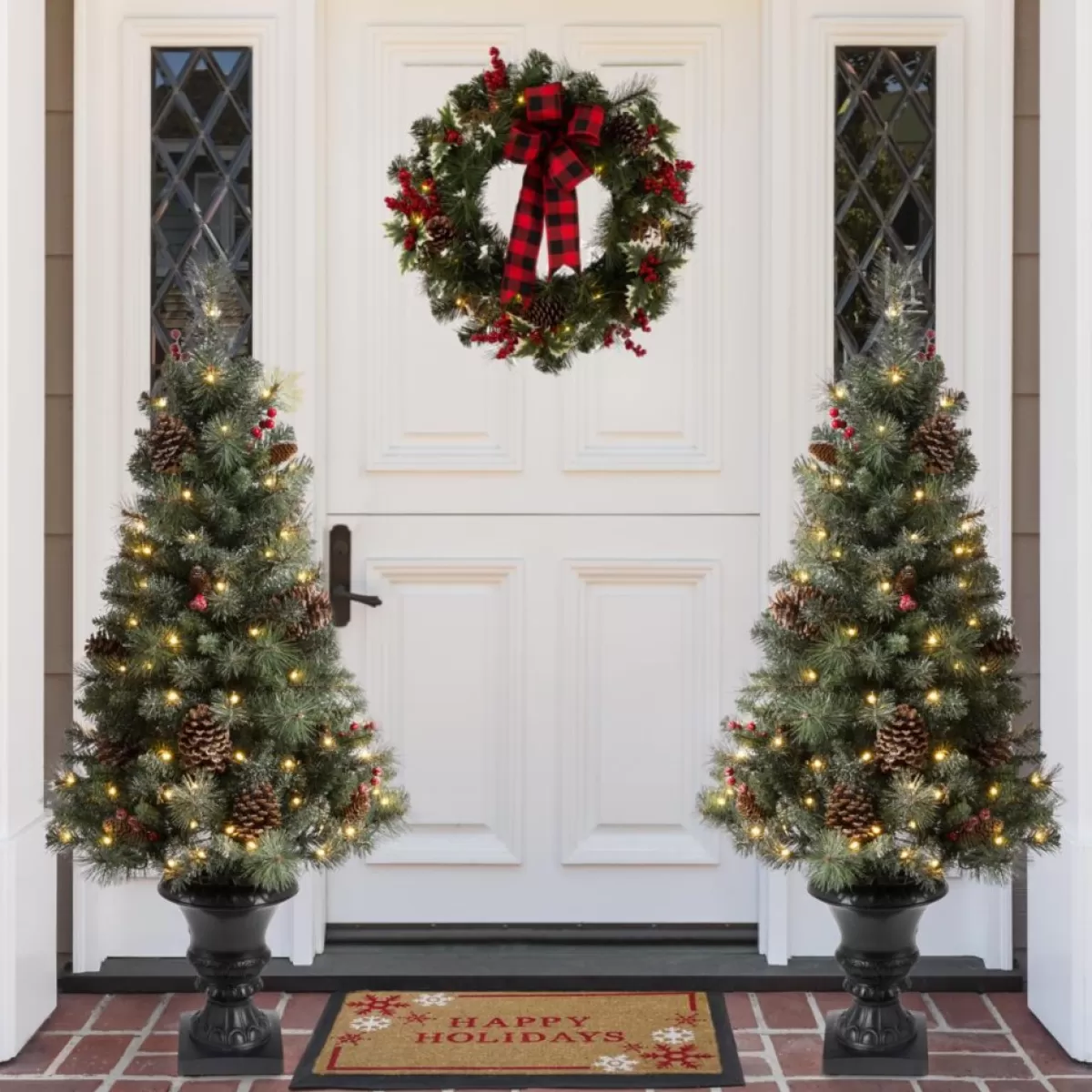 Glitzhome Christmas Trees | Set Of Two 4Ft Flocked Christmas Tree With 100 Warm White