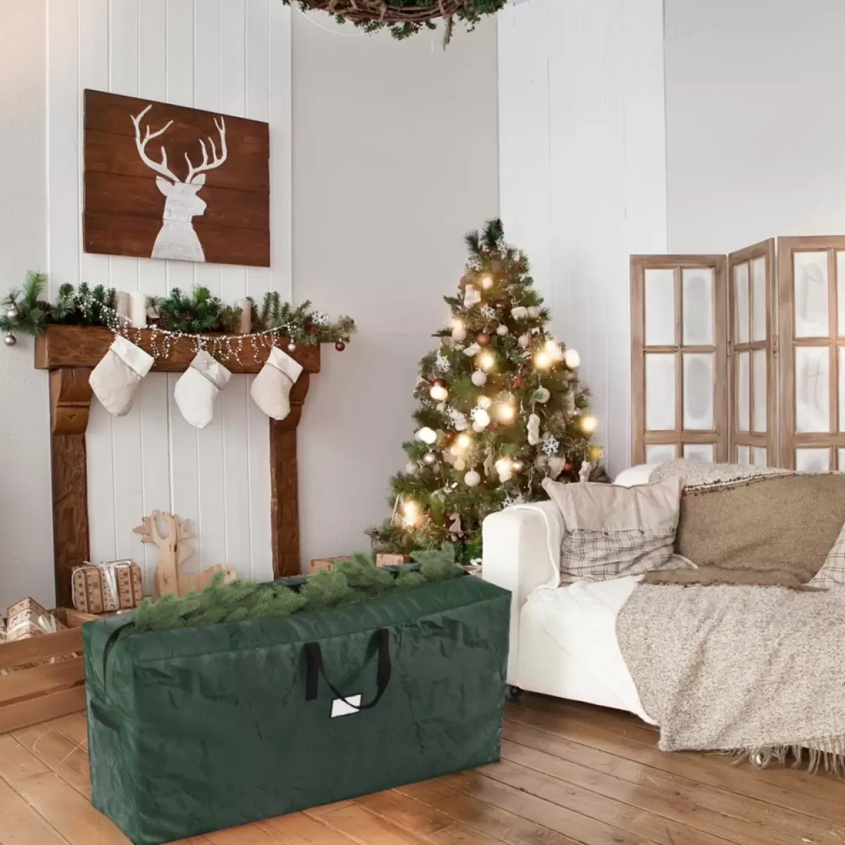 Hastings Home Storage | 2-Piece Christmas Decor Storage Bags - Green