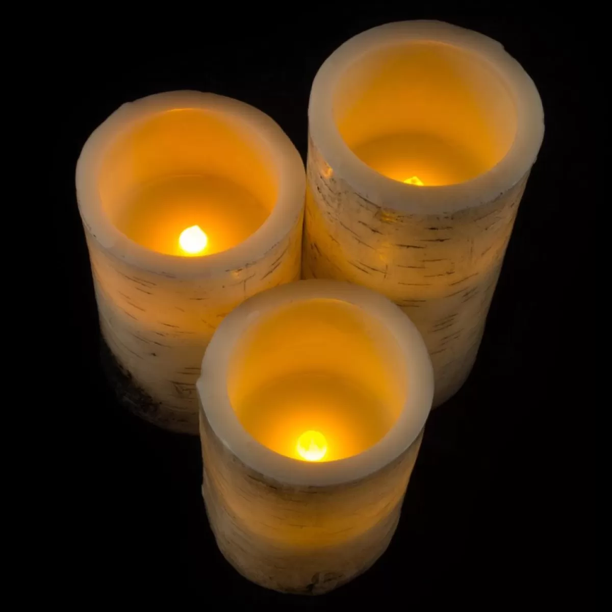 Lavish Home Candles | Flickering Flameless Led Candles With Birch Bark- Set Of 3