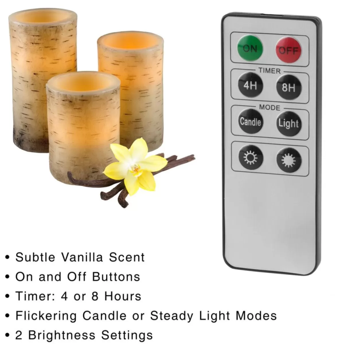 Lavish Home Candles | Flickering Flameless Led Candles With Birch Bark- Set Of 3