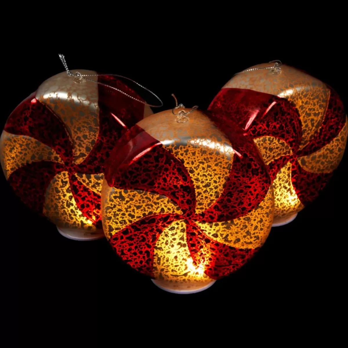 Mr. Christmas Ornaments & Tree Toppers | 3-Pack Mercury Glass Peppermint Ornaments With Timer