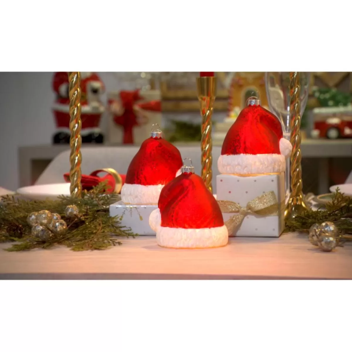 Mr. Christmas Ornaments & Tree Toppers | 3-Pack Mercury Glass Santa Hat Ornaments With Timer