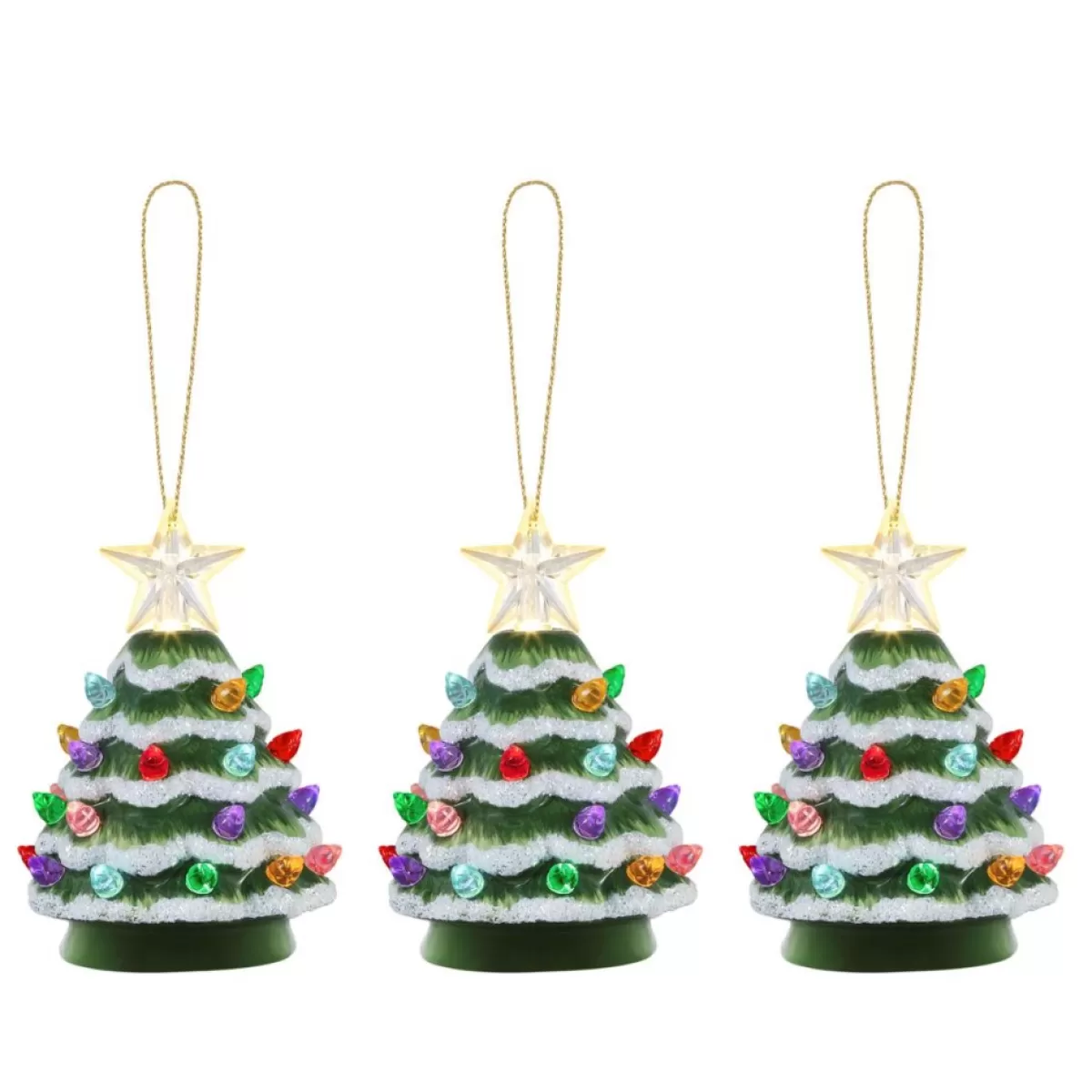 Mr. Christmas Indoor Decor | Set Of 3 Mini Snow-Tipped Nostalgic Trees With Timer