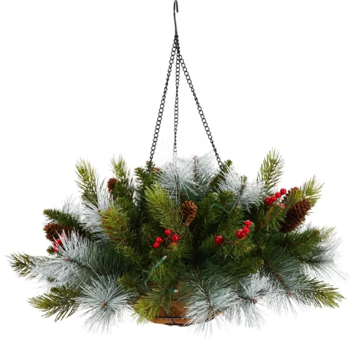Nearly Natural Wreaths, Garlands & More | 24 In. Holiday Pre Lit Berries Christmas Hanging Basket
