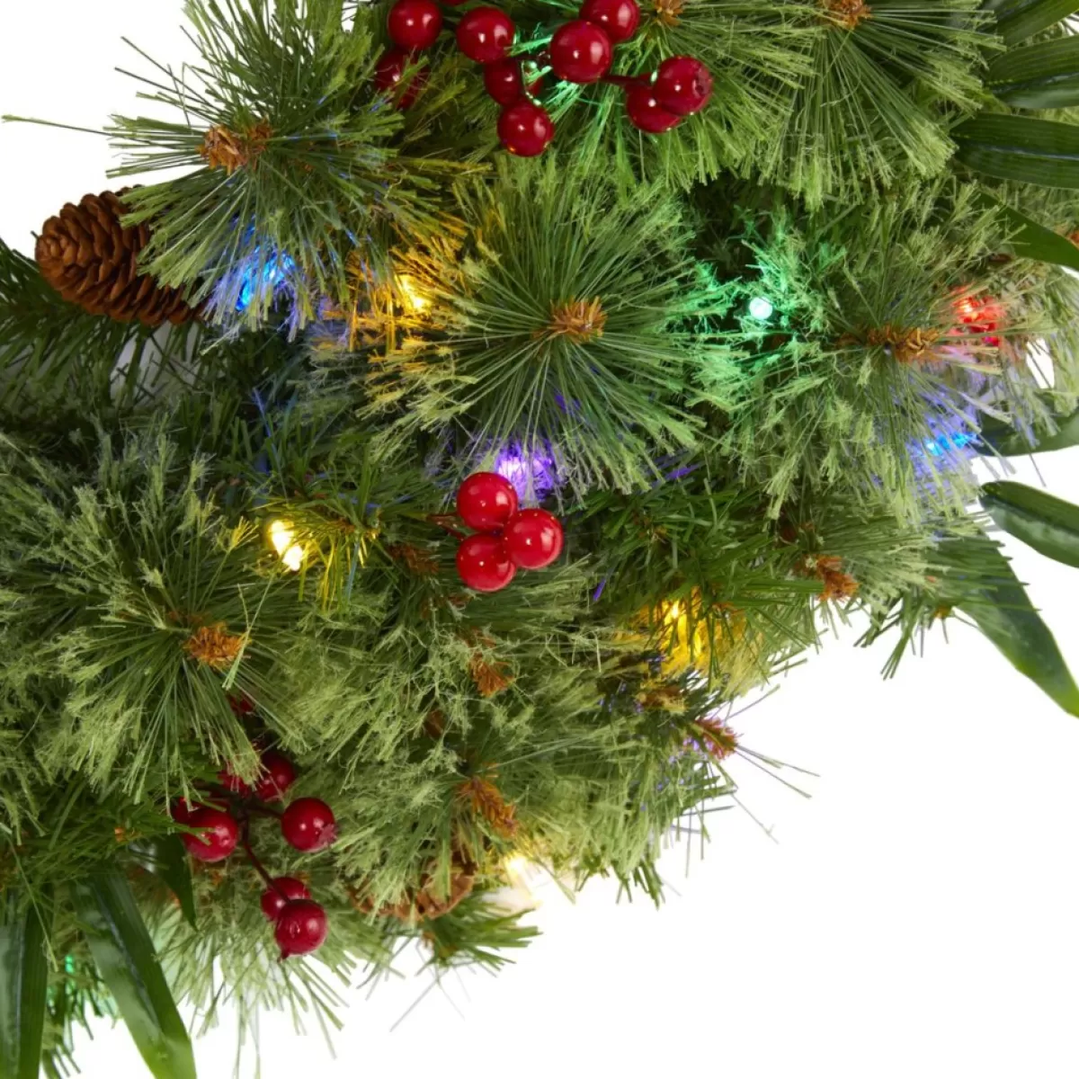 Nearly Natural Wreaths, Garlands & More | 24 In. Mixed Pine Christmas Wreath With Lights