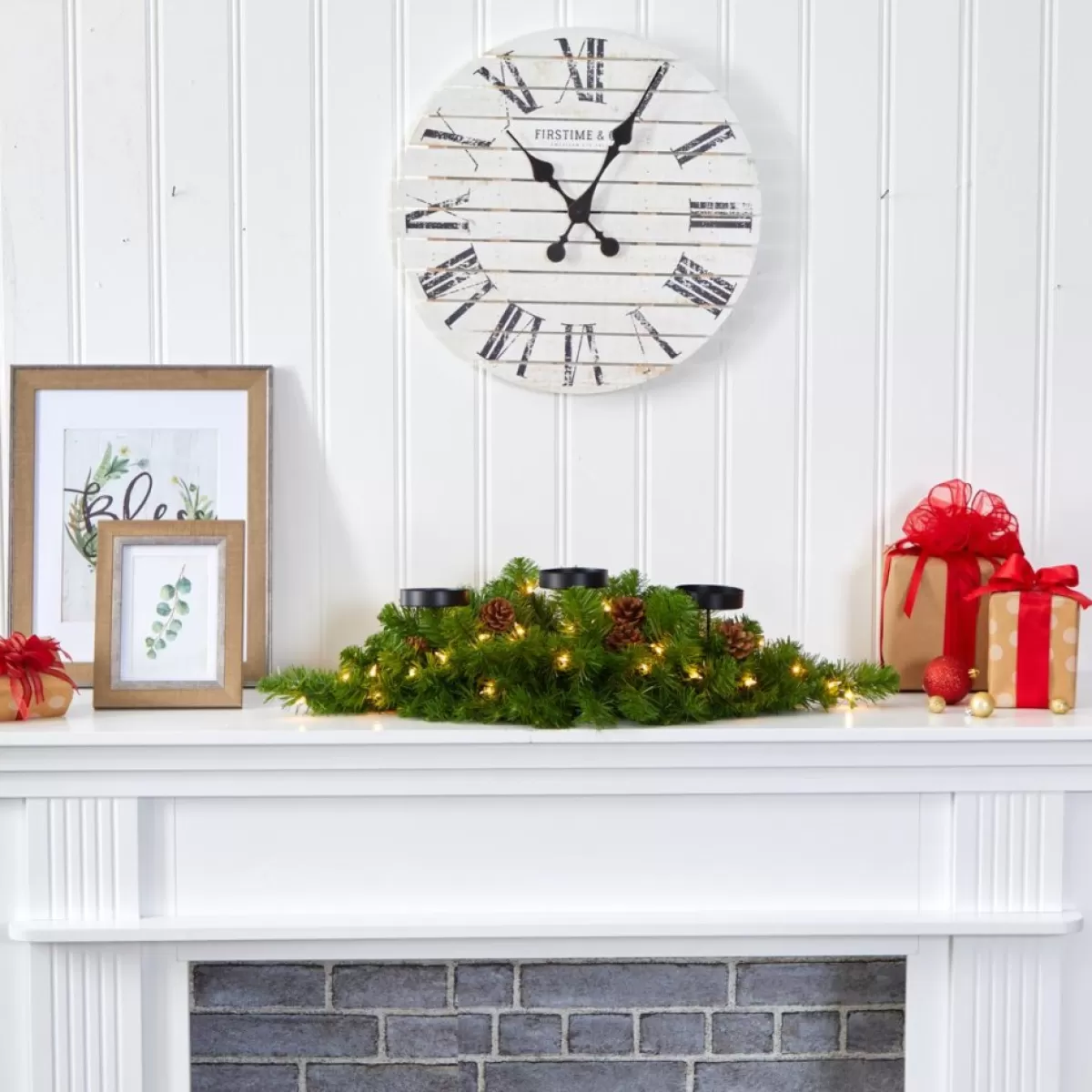Nearly Natural Wreaths, Garlands & More | 30-In. Christmas Pine Triple Candelabrum With Lights