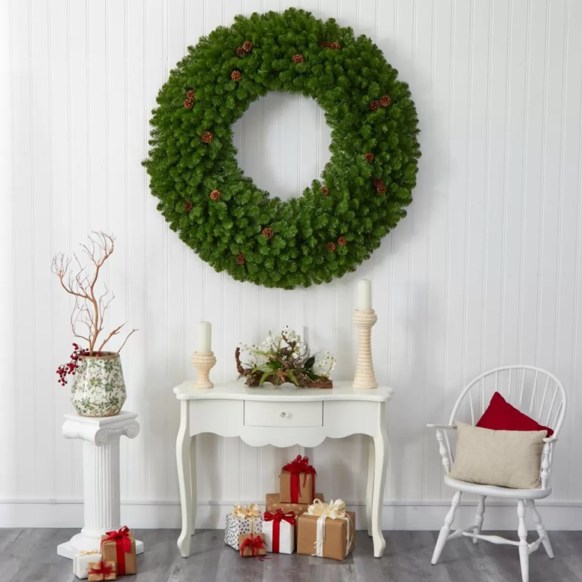 Nearly Natural Wreaths, Garlands & More | 5 Ft. Giant Christmas Wreath With 280 Warm White Lights
