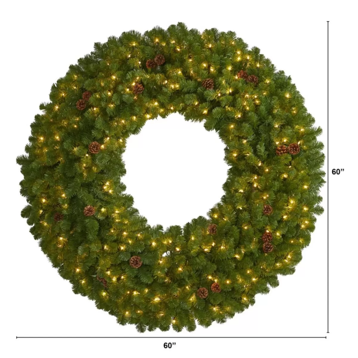 Nearly Natural Wreaths, Garlands & More | 5 Ft. Giant Christmas Wreath With 280 Warm White Lights