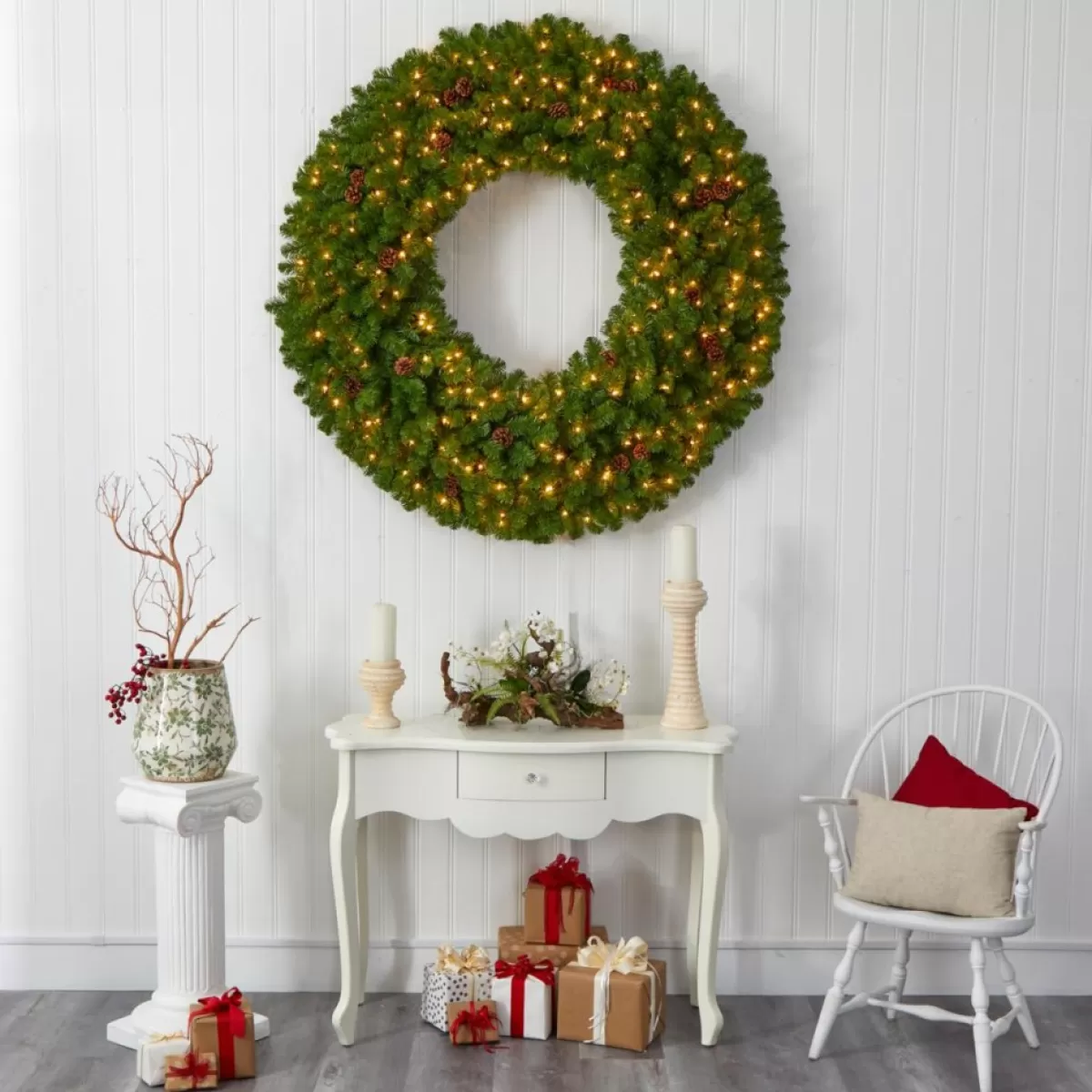 Nearly Natural Wreaths, Garlands & More | 5 Ft. Giant Christmas Wreath With 280 Warm White Lights