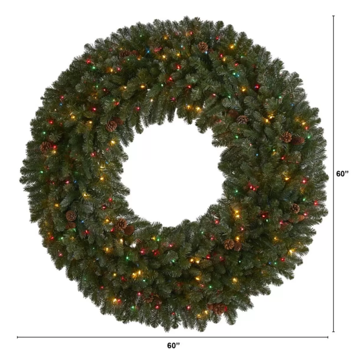 Nearly Natural Wreaths, Garlands & More | 5 Ft. Giant Flocked Wreath With 280 Multicolor Lights