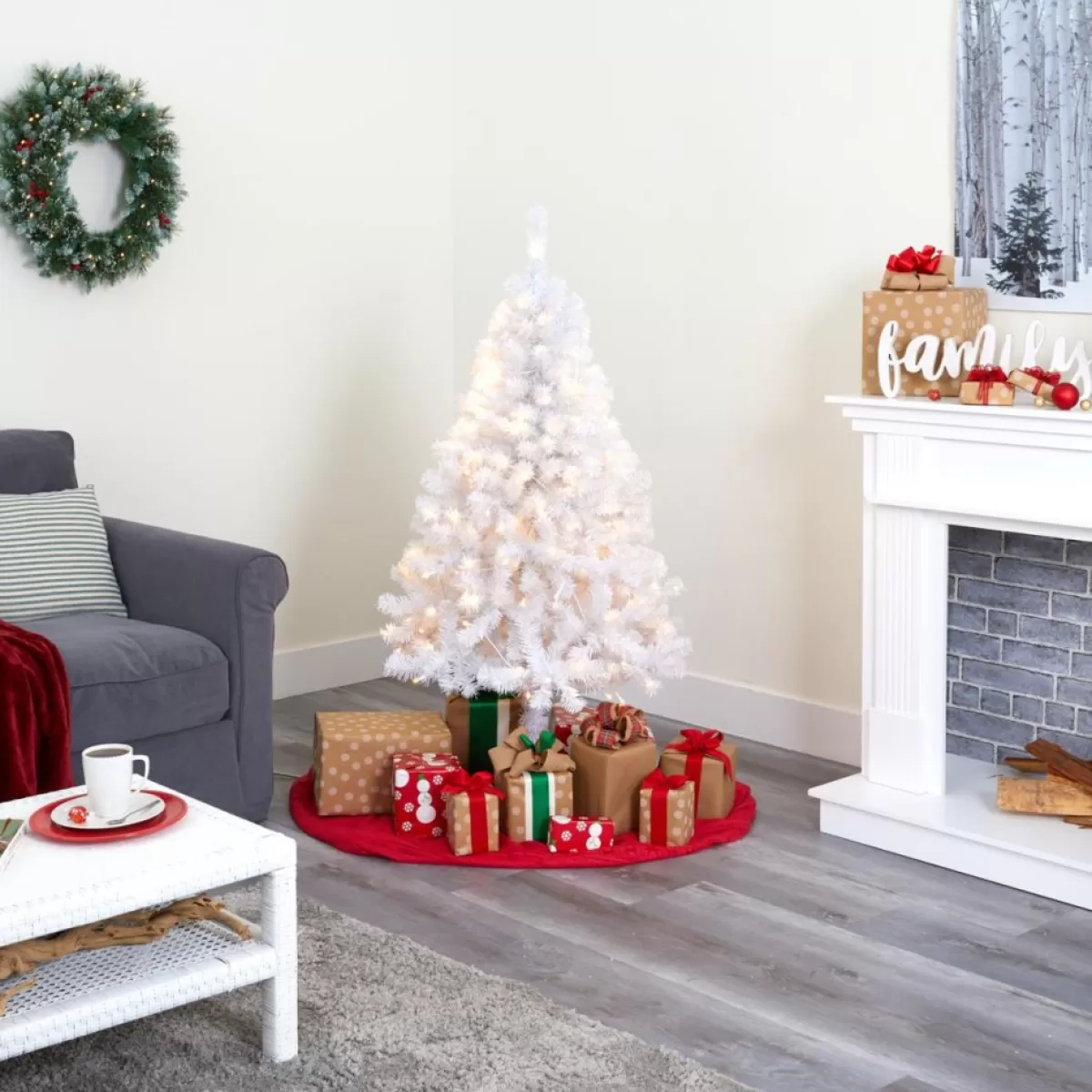 Nearly Natural Christmas Trees | 5' White Christmas Tree With 150 Clear Led Lights
