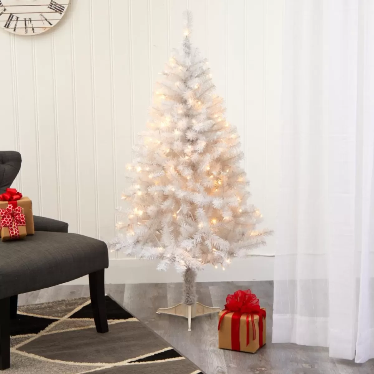 Nearly Natural Christmas Trees | 5' White Christmas Tree With 150 Clear Led Lights