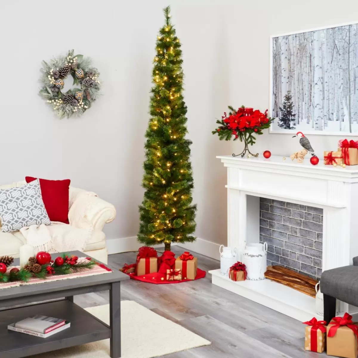 Nearly Natural Christmas Trees | 7' Green Pencil Christmas Tree With 150 Led Lights