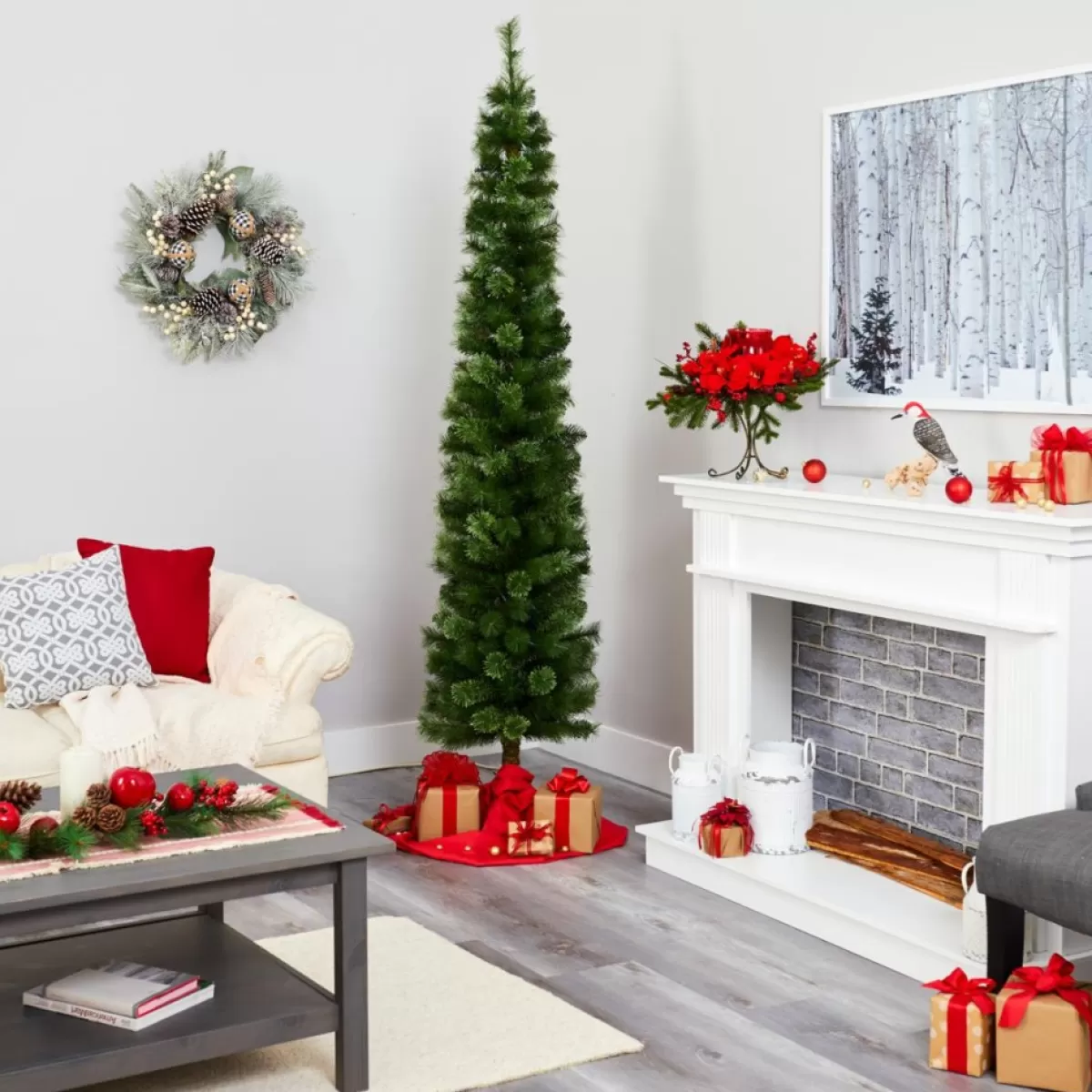 Nearly Natural Christmas Trees | 7' Green Pencil Christmas Tree With 150 Led Lights