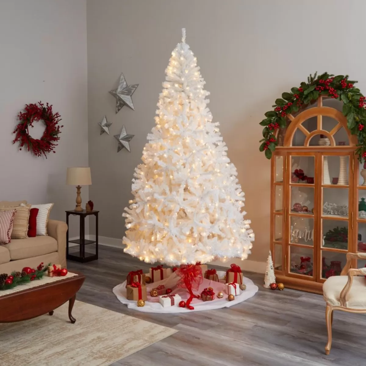 Nearly Natural Christmas Trees | 9 Ft. White Christmas Tree With 650 Led Lights