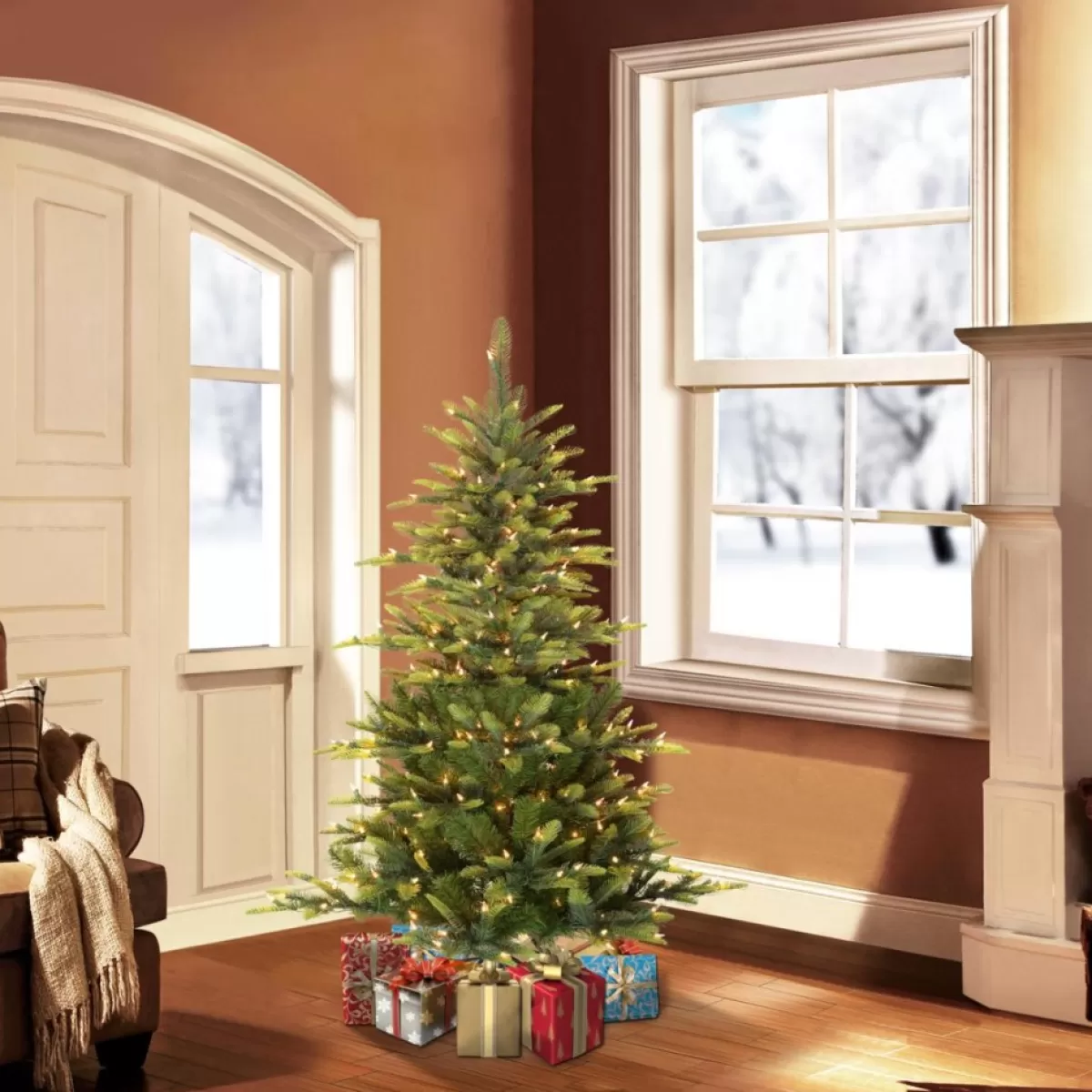 Puleo International Christmas Trees | Puleo 4-1/2 Ft. Pre-Lit Arctic Fir Artificial Christmas Tree