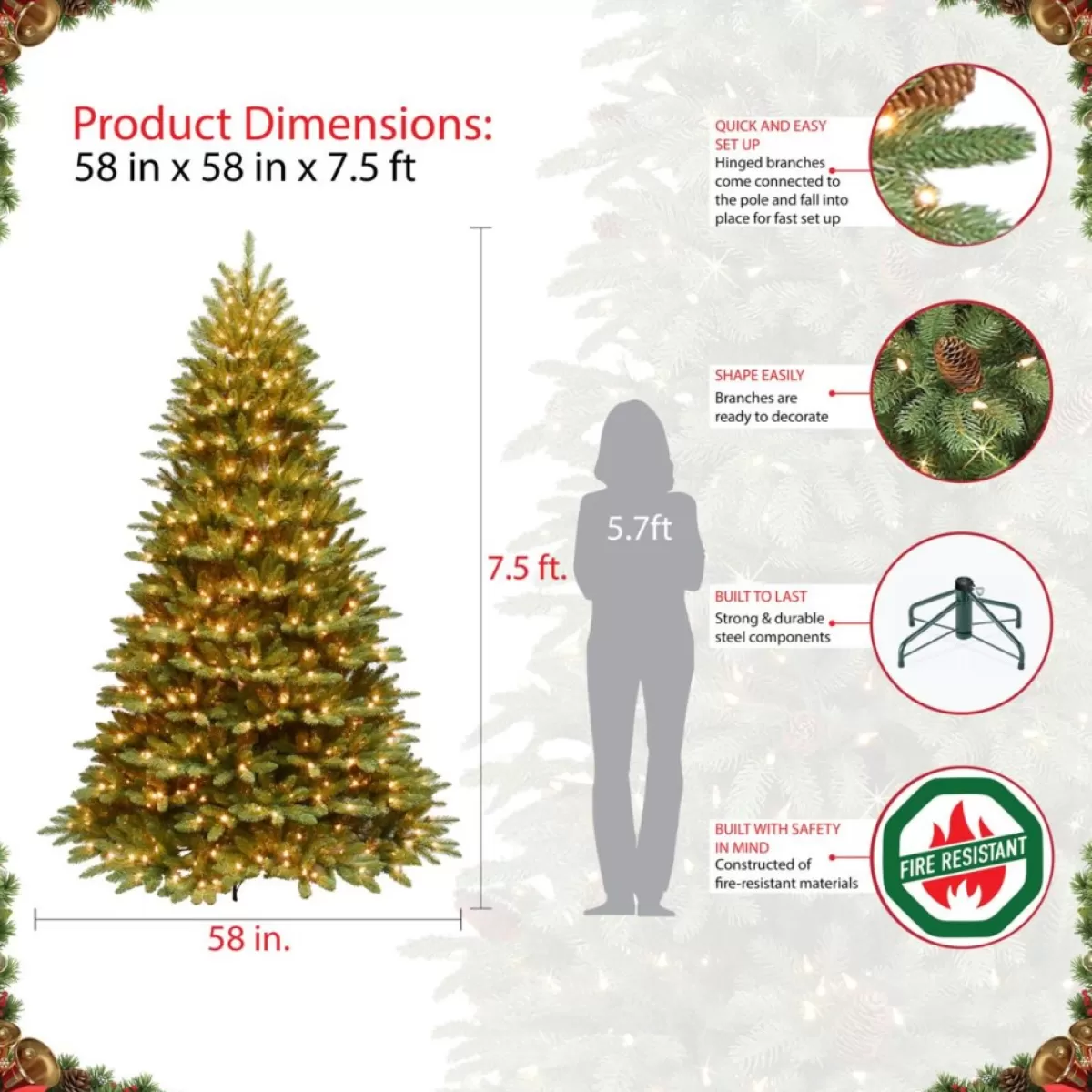 Puleo International Christmas Trees | Puleo 7.5' Franklin Fir Artificial Christmas Tree W/750 Clear Lights