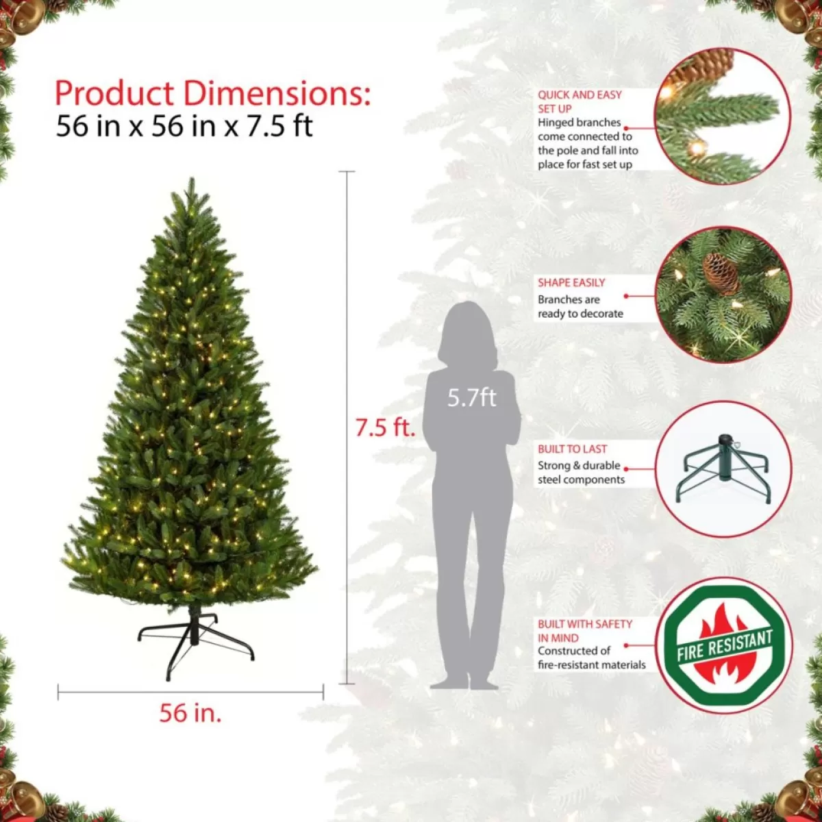 Puleo International Christmas Trees | Puleo 9 Ft. Pre-Lit Green Mountain Fir Artificial Christmas Tree