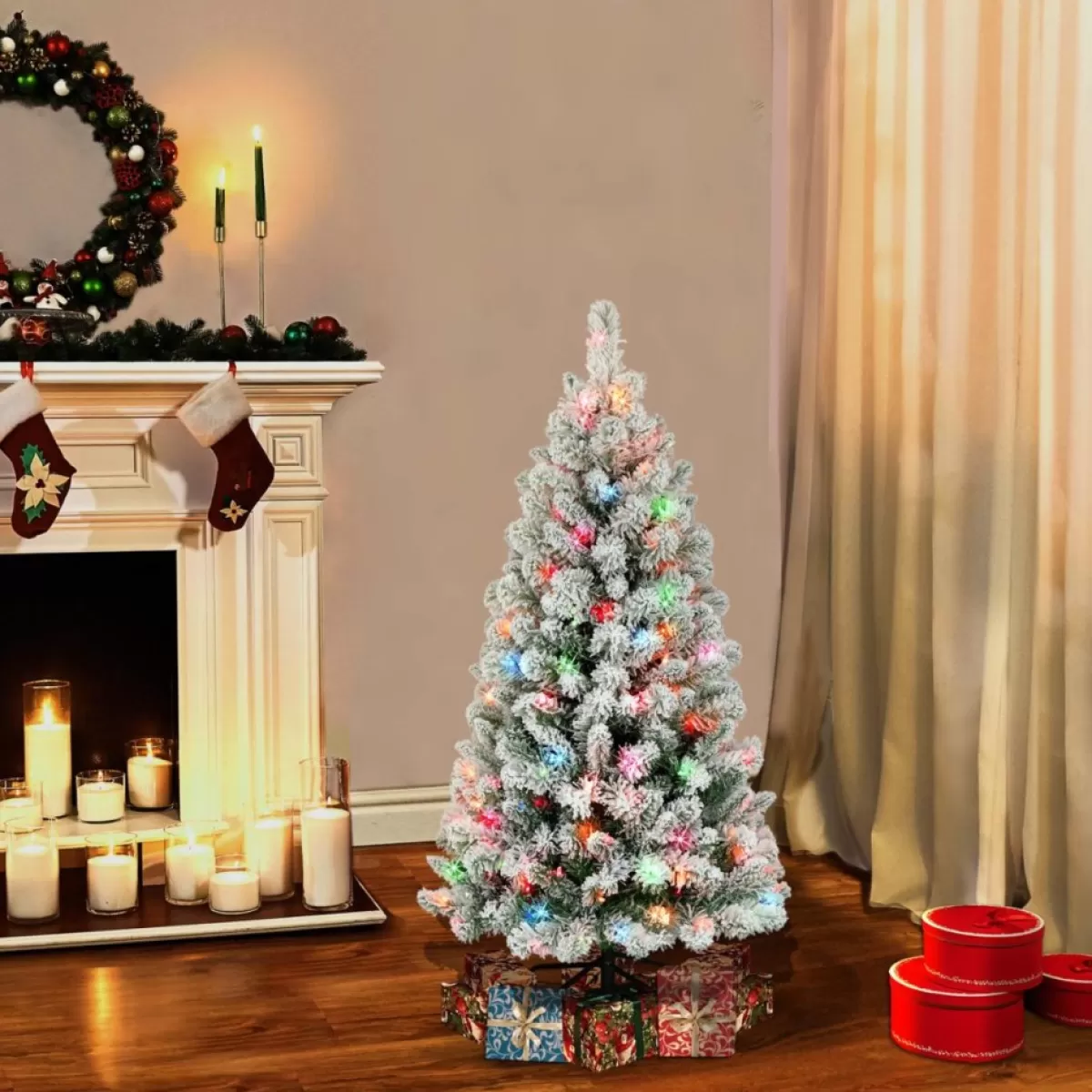 Puleo International Christmas Trees | 4.5 Ft. Pre-Lit Pine Tree, Ul Multi Color Lights