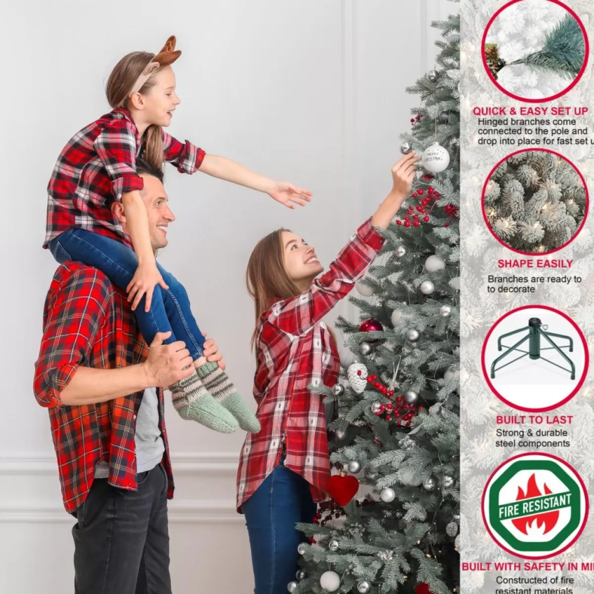 Puleo International Christmas Trees | 4.5' Pre-Lit Slim Flock Aspen Fir Christmas Tree