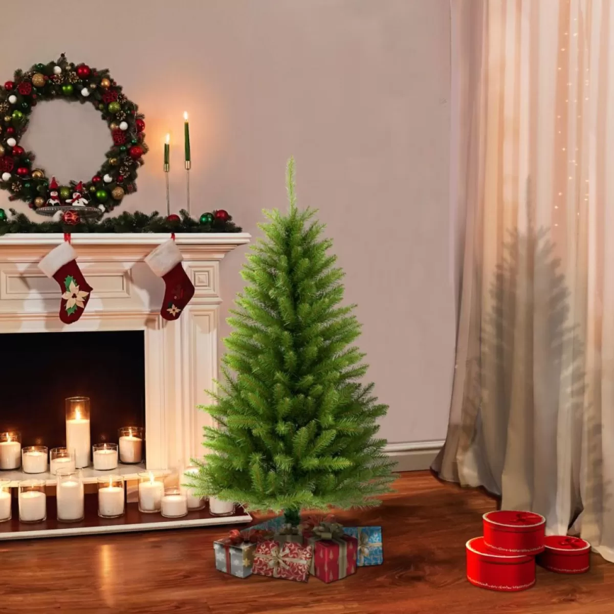 Puleo International Christmas Trees | 4' Artificial Fir Christmas Tree With Stand, Green