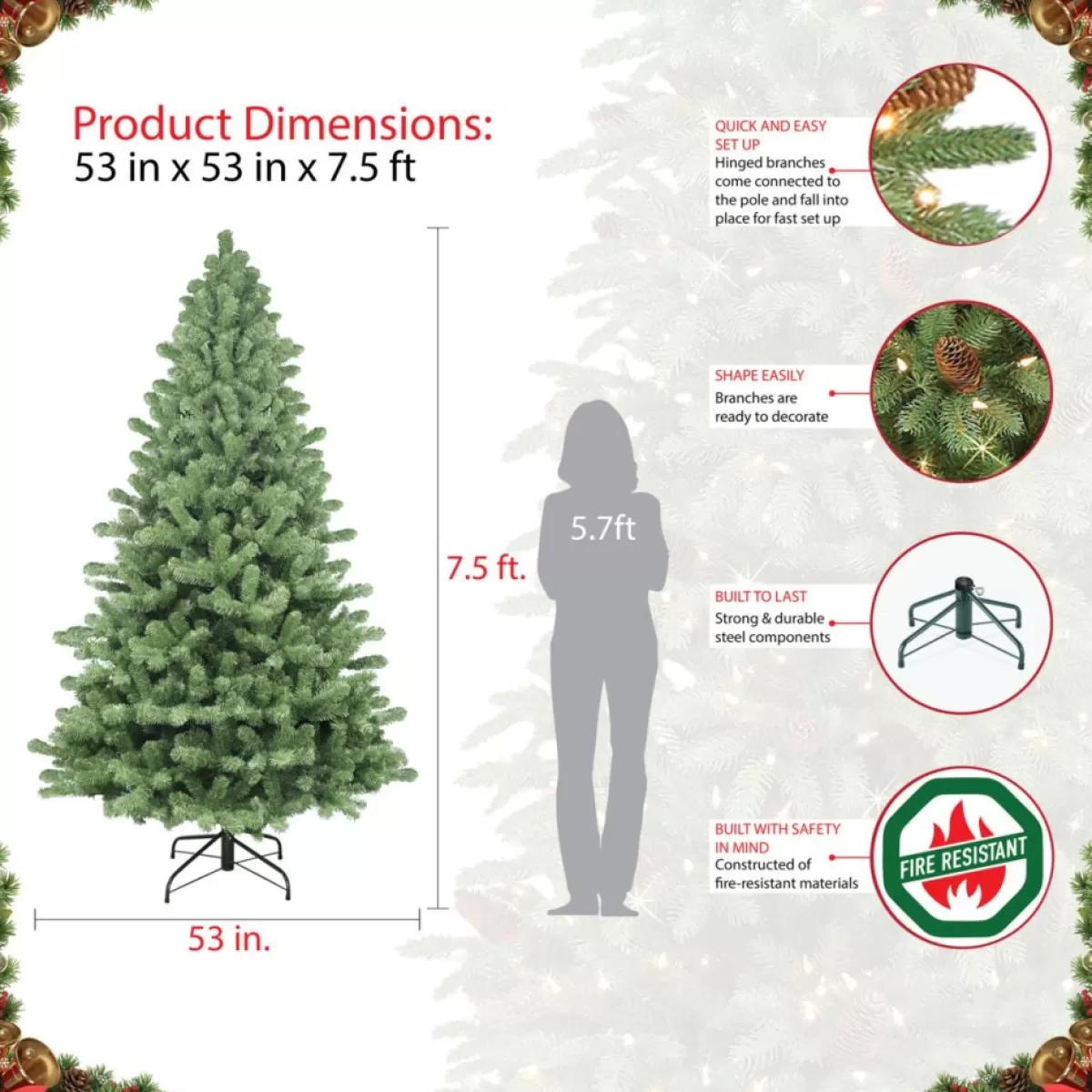 Puleo International Christmas Trees | 7.5' Pre-Lit Vancouver Spruce Christmas Tree