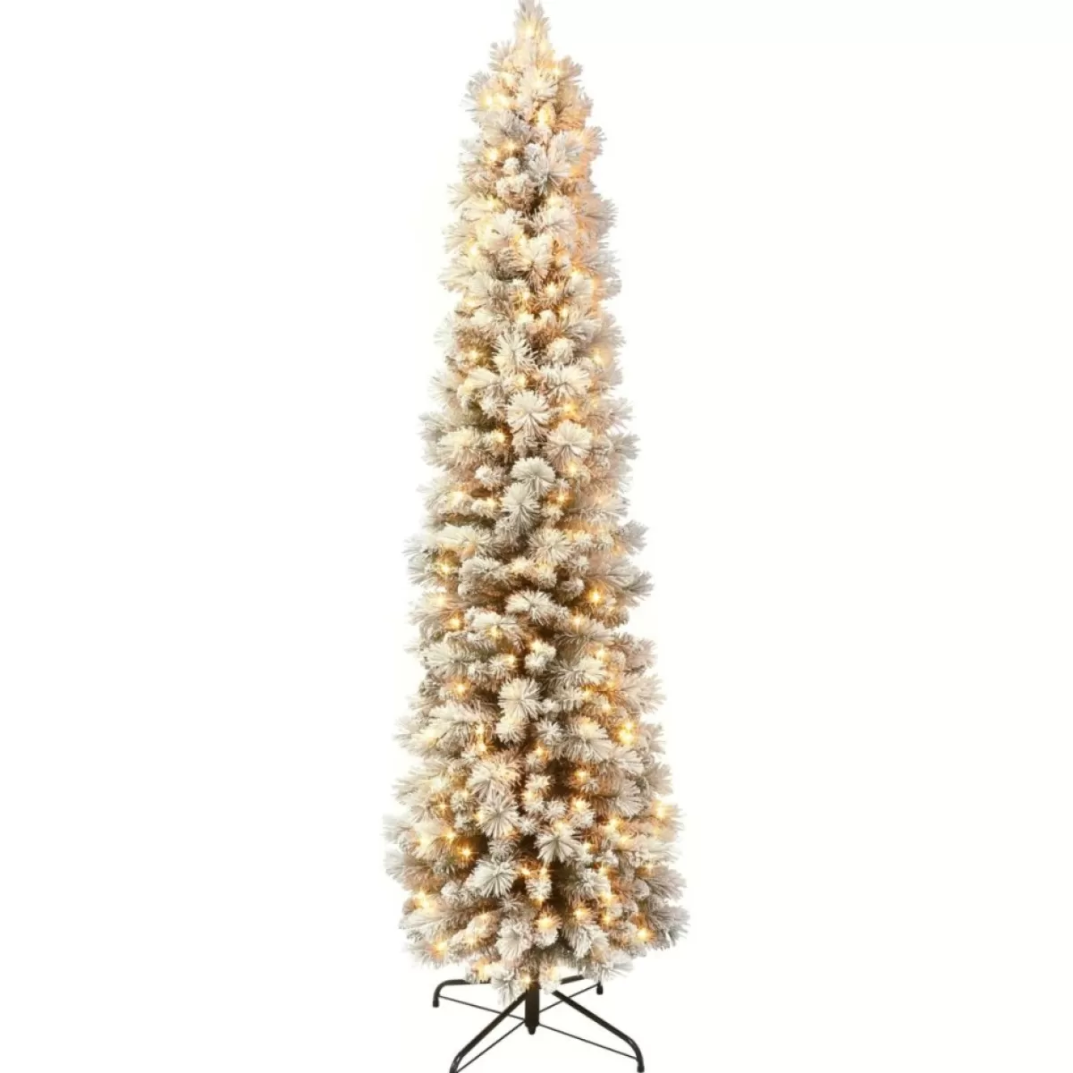 Puleo International Christmas Trees | 9' Pre-Lit Flocked Pencil Christmas Tree